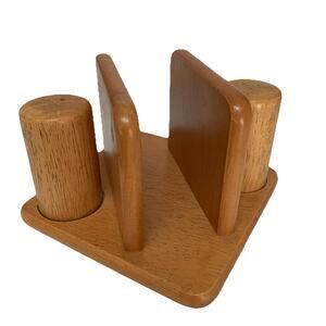 Vintage Furio Home Wooden Oak Napkin Holder Set w Salt & Pepper Shakers